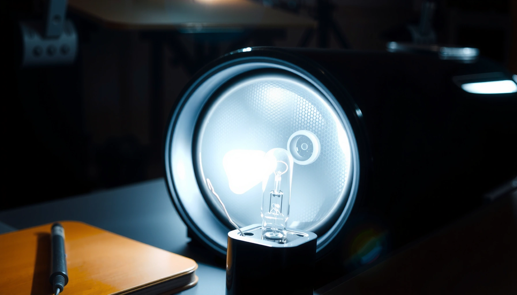 Step-by-step guide to changing a bulb in a projector headlight for vehicles.