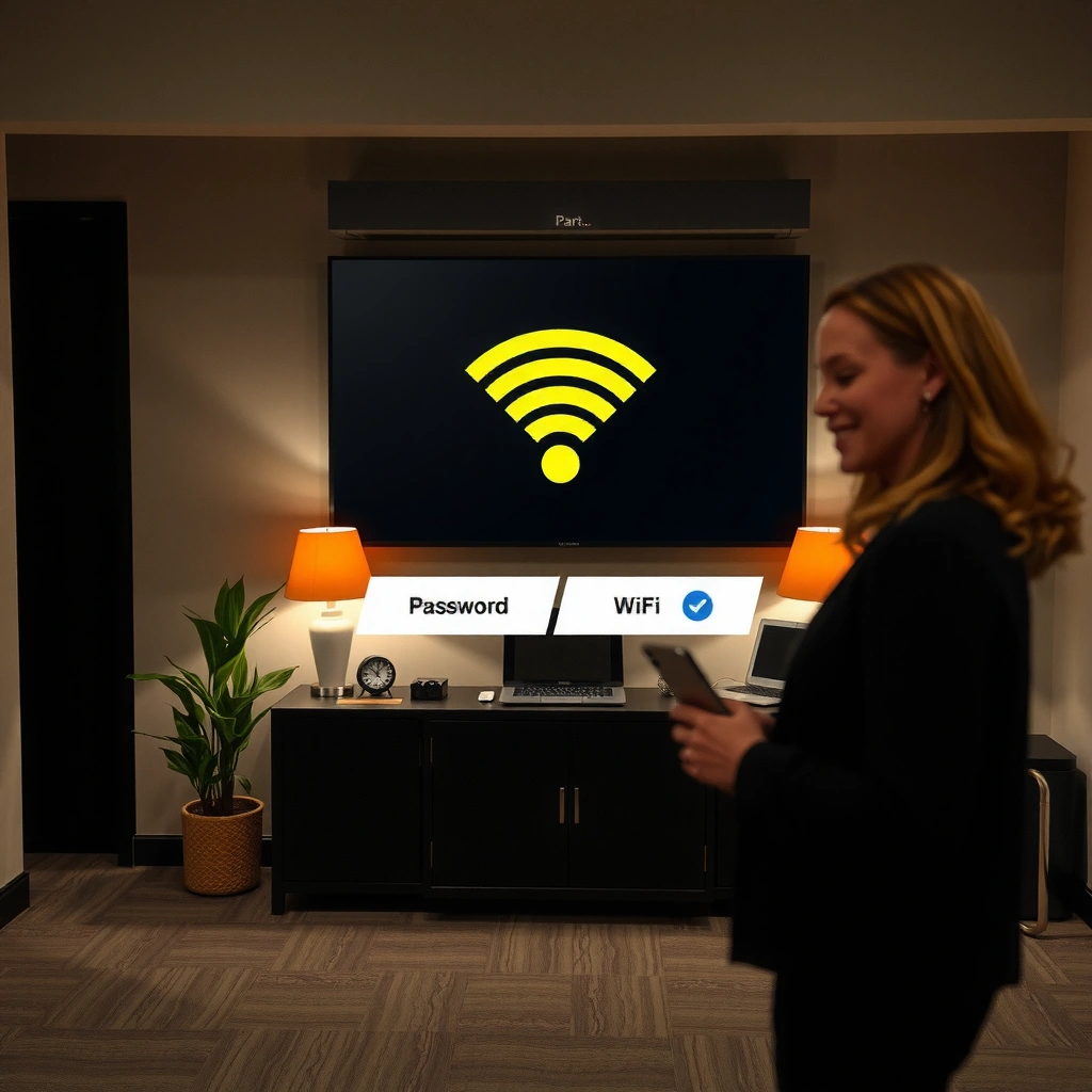 A smartphone displaying the WiFi password settings of a connected device.