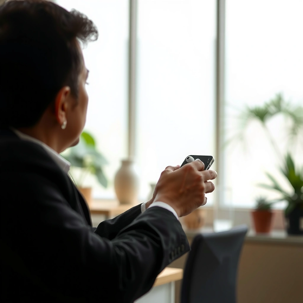 User checking the pairing mode on earbuds for connecting to a phone.