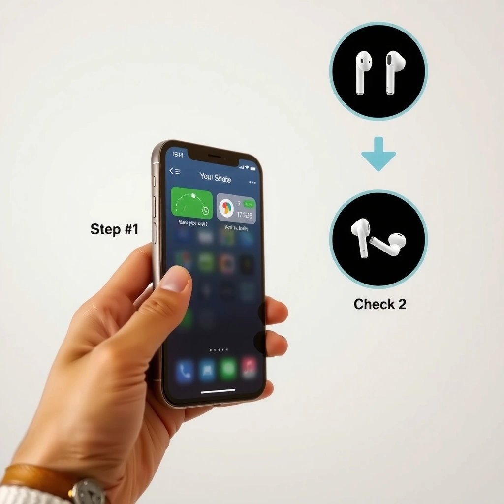 A person checking the compatibility of earbuds with an iPhone before setup.