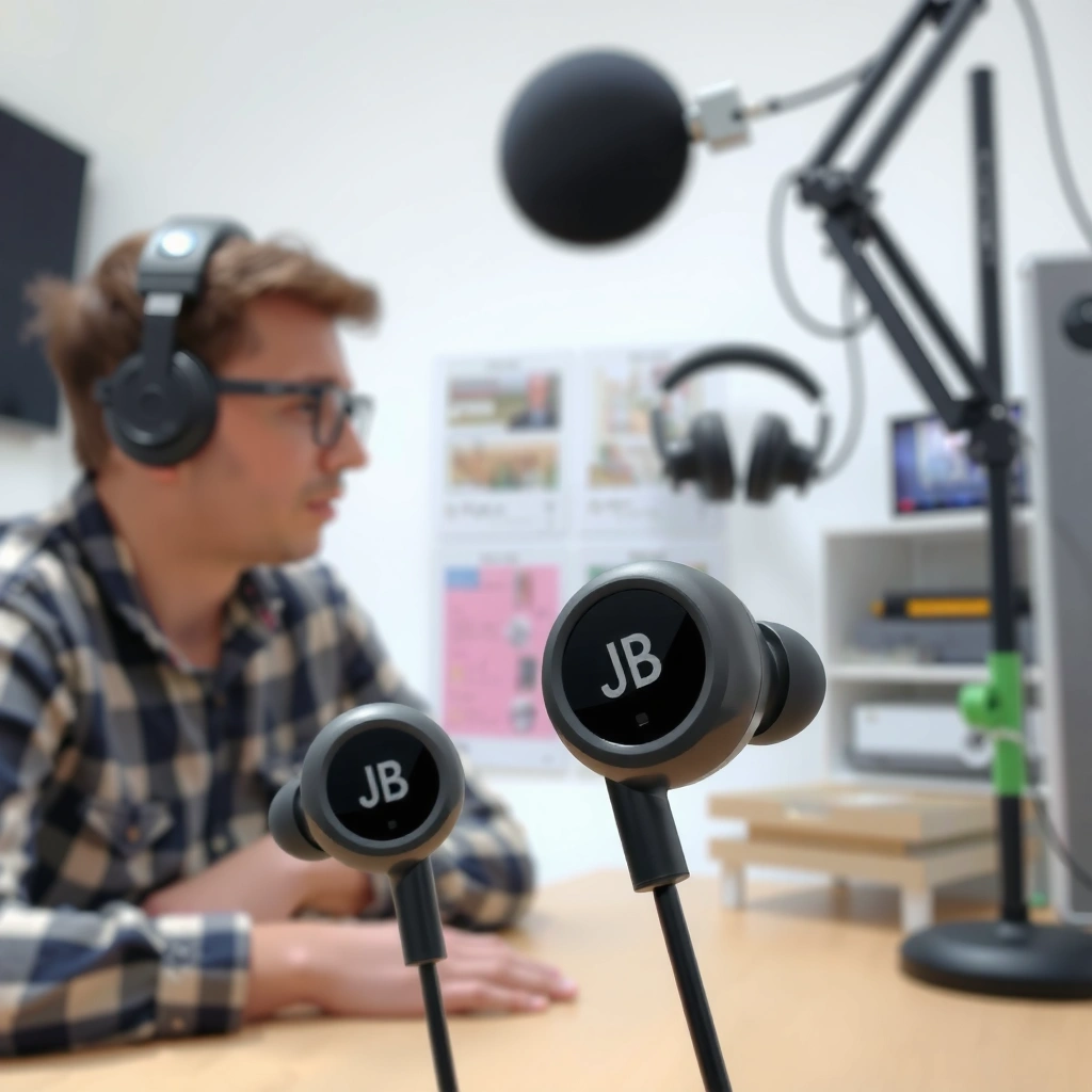 Image showing the model specifications of JLab earbuds for microphone features.