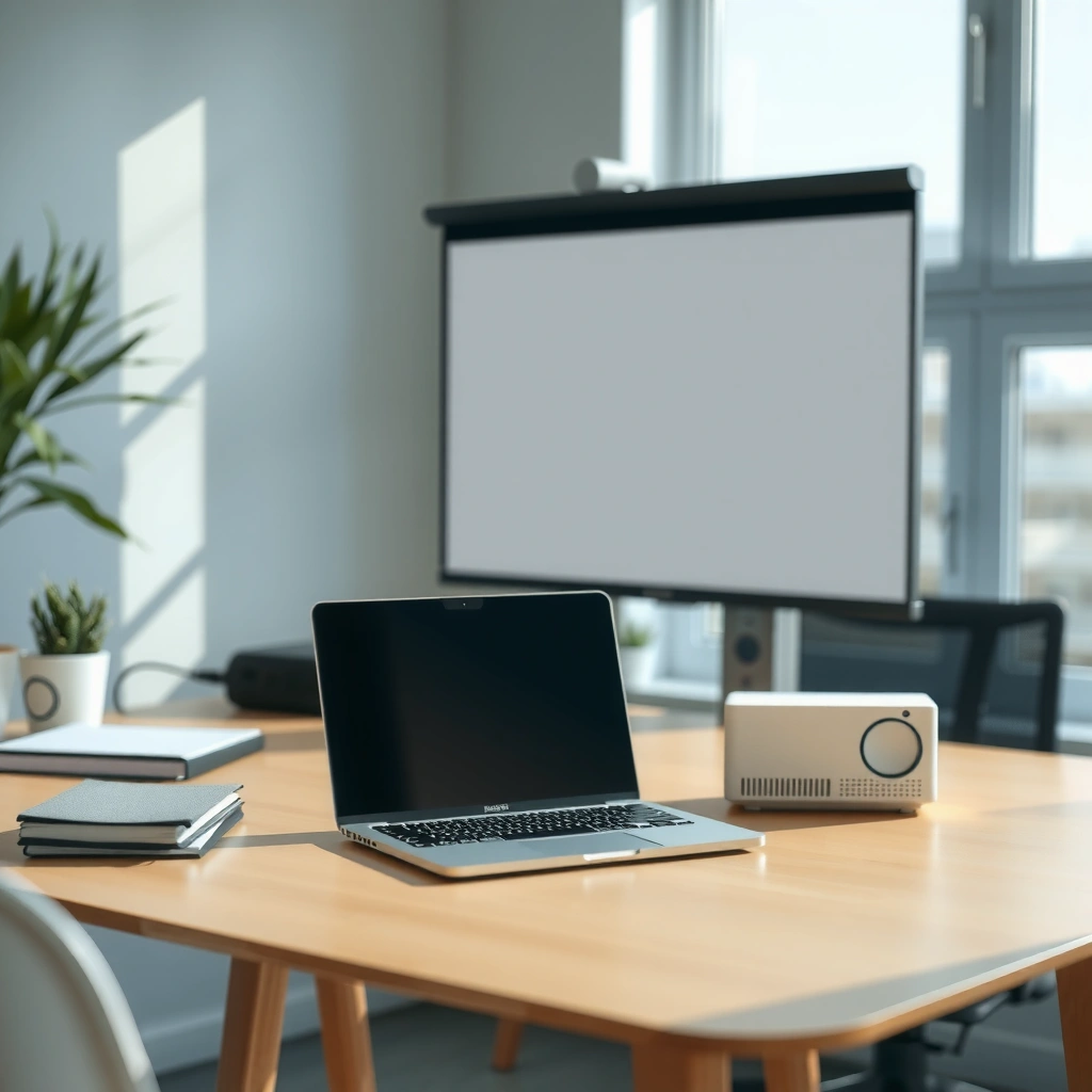 Image showing different ports and features on a laptop and projector for casting setup.