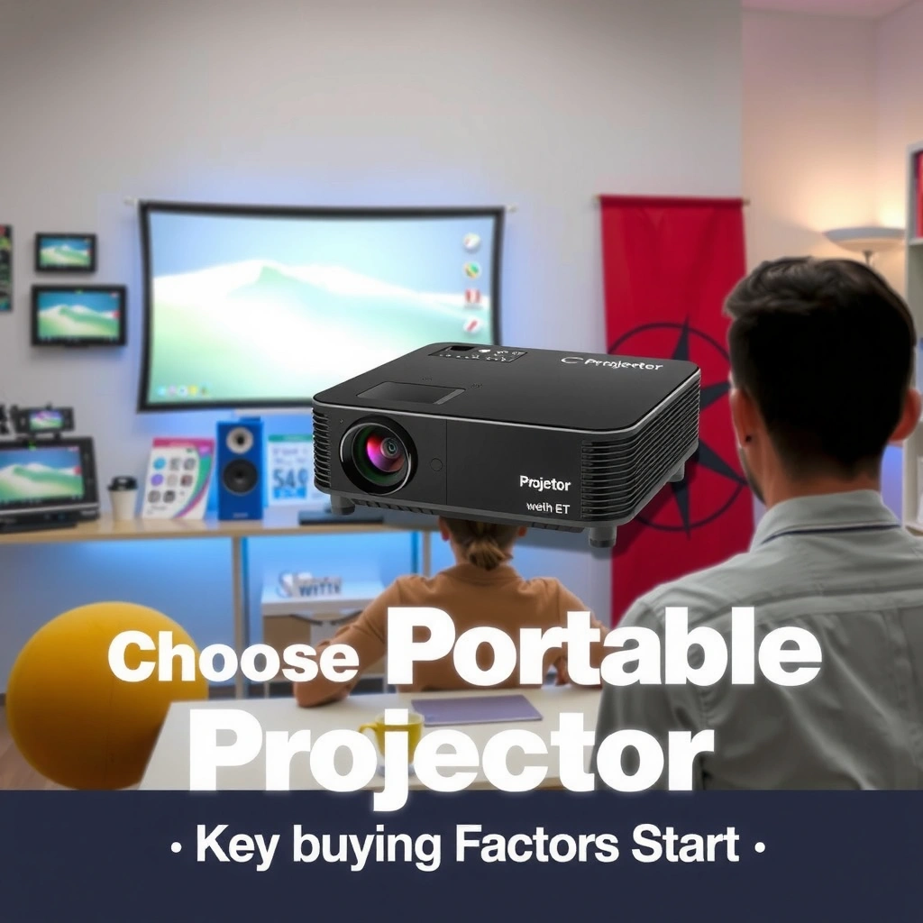A comparison of indoor and outdoor viewing setups for portable projectors.