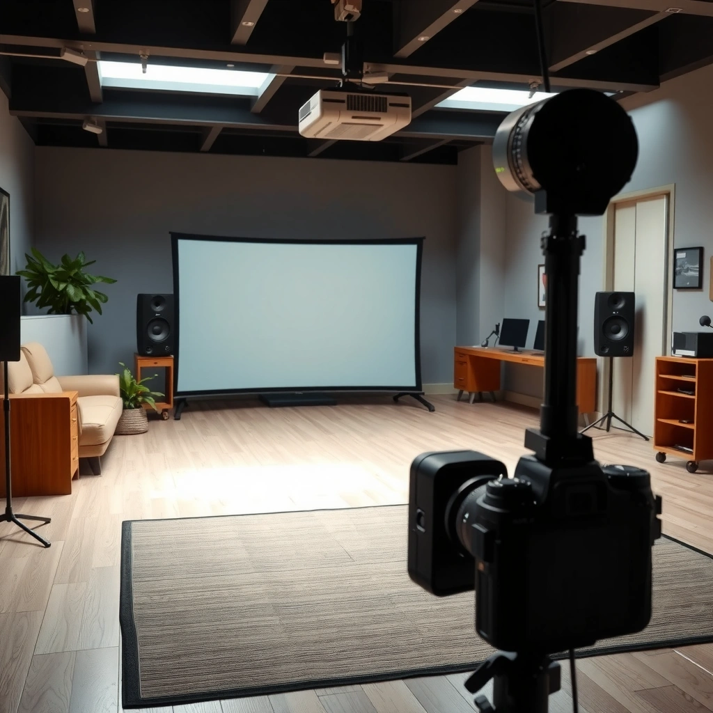 A person checking if a projector supports AirPlay for wireless streaming.