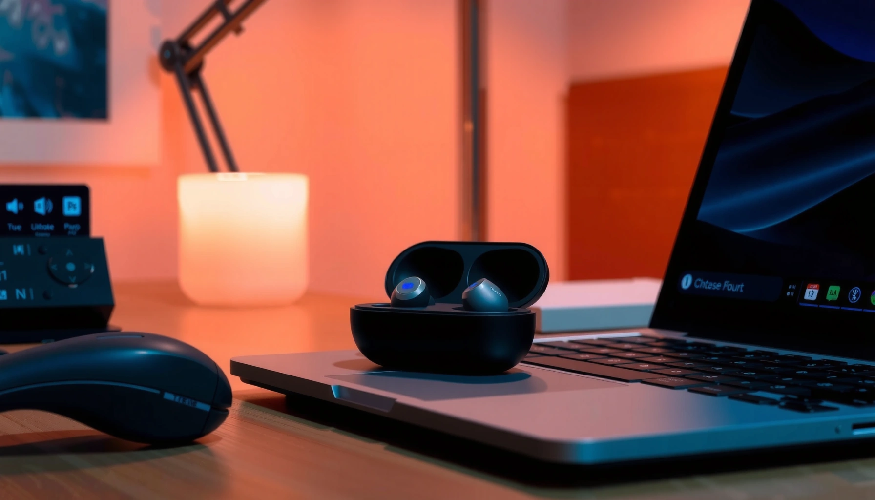 A person connecting earbuds to a laptop, illustrating easy steps for setup.