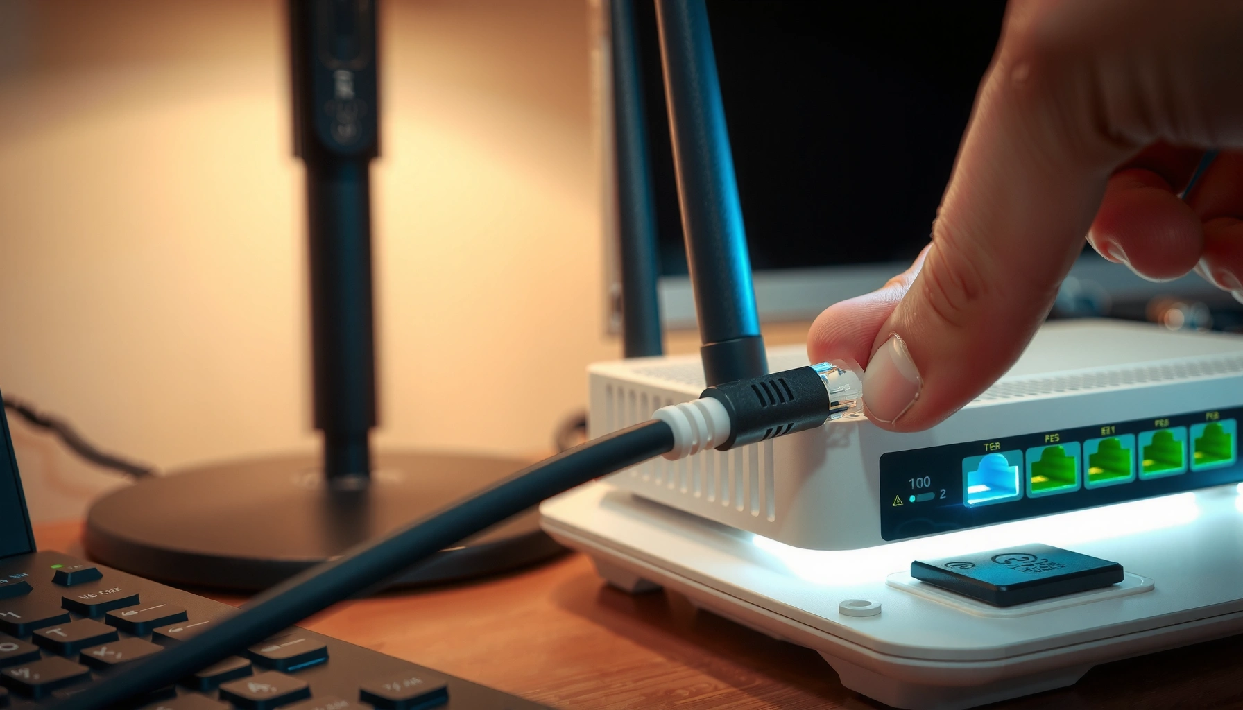 Step-by-step guide on how to connect an Ethernet cable for internet setup.