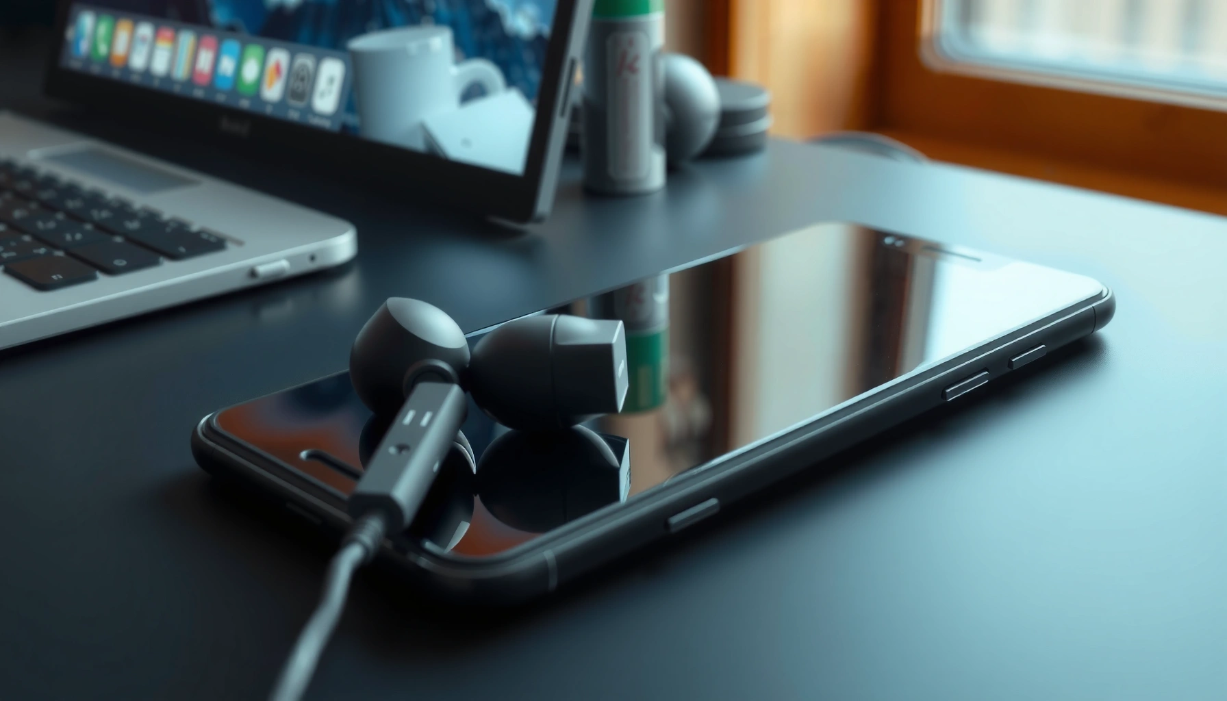 A person demonstrating how to connect earbuds to a smartphone for audio playback.