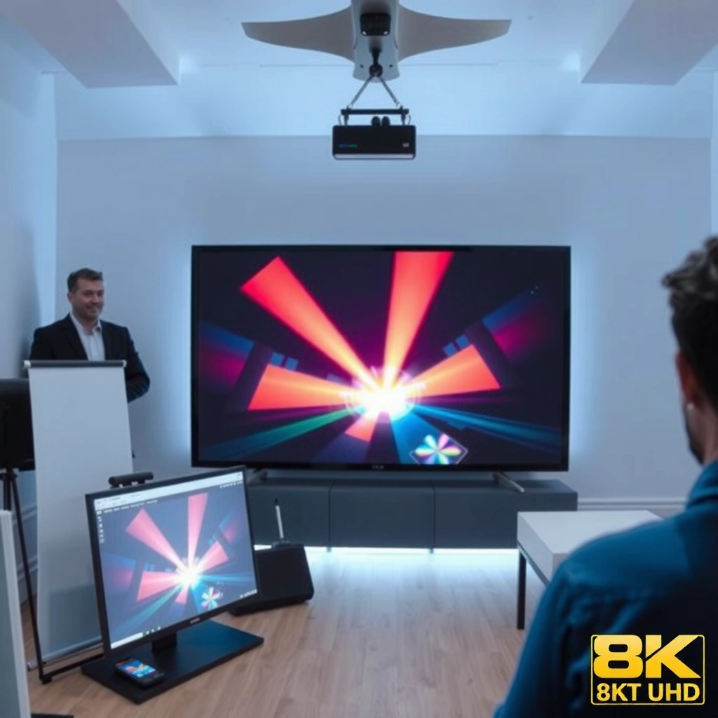 Illustration showing factors that determine short throw projector distance in a home theater setup.