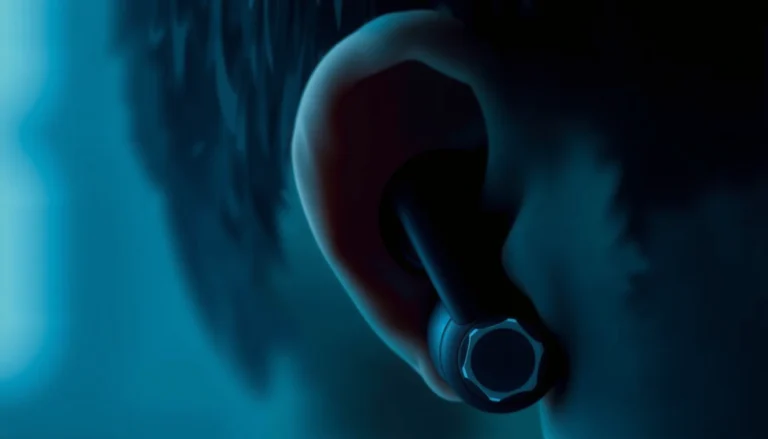 Illustration of earbuds and potential ear infection risks associated with their use