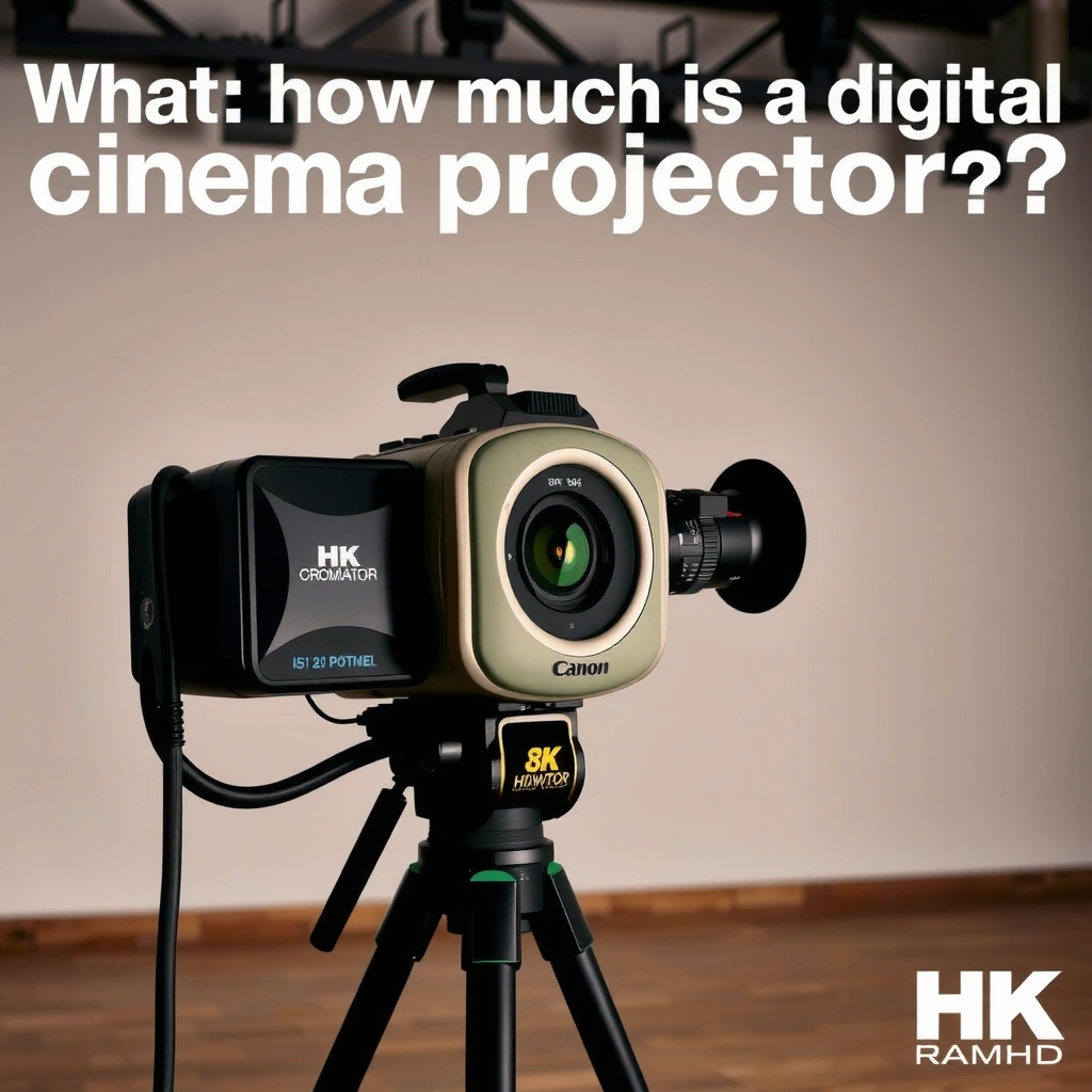 Infographic showing factors influencing digital cinema projector pricing, including technology and features.