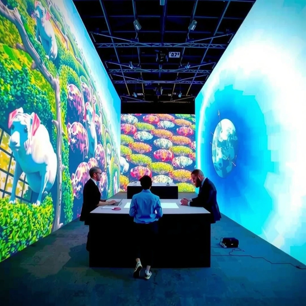 Illustration of large-scale projections enhancing field of view for immersive experiences.