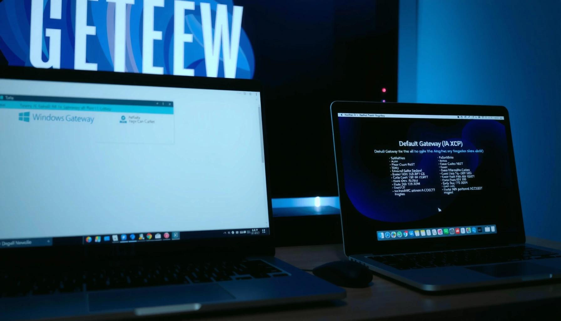 Illustration showing how to find the default gateway on Windows and Mac operating systems.