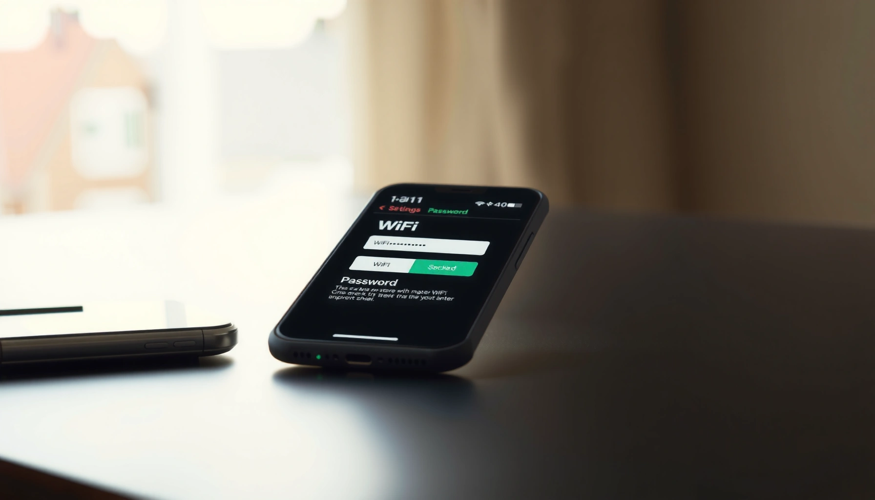A smartphone displaying steps to find WiFi password on Android and iPhone devices.