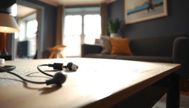 A person searching for a lost earbud on a table, demonstrating steps to locate it quickly.