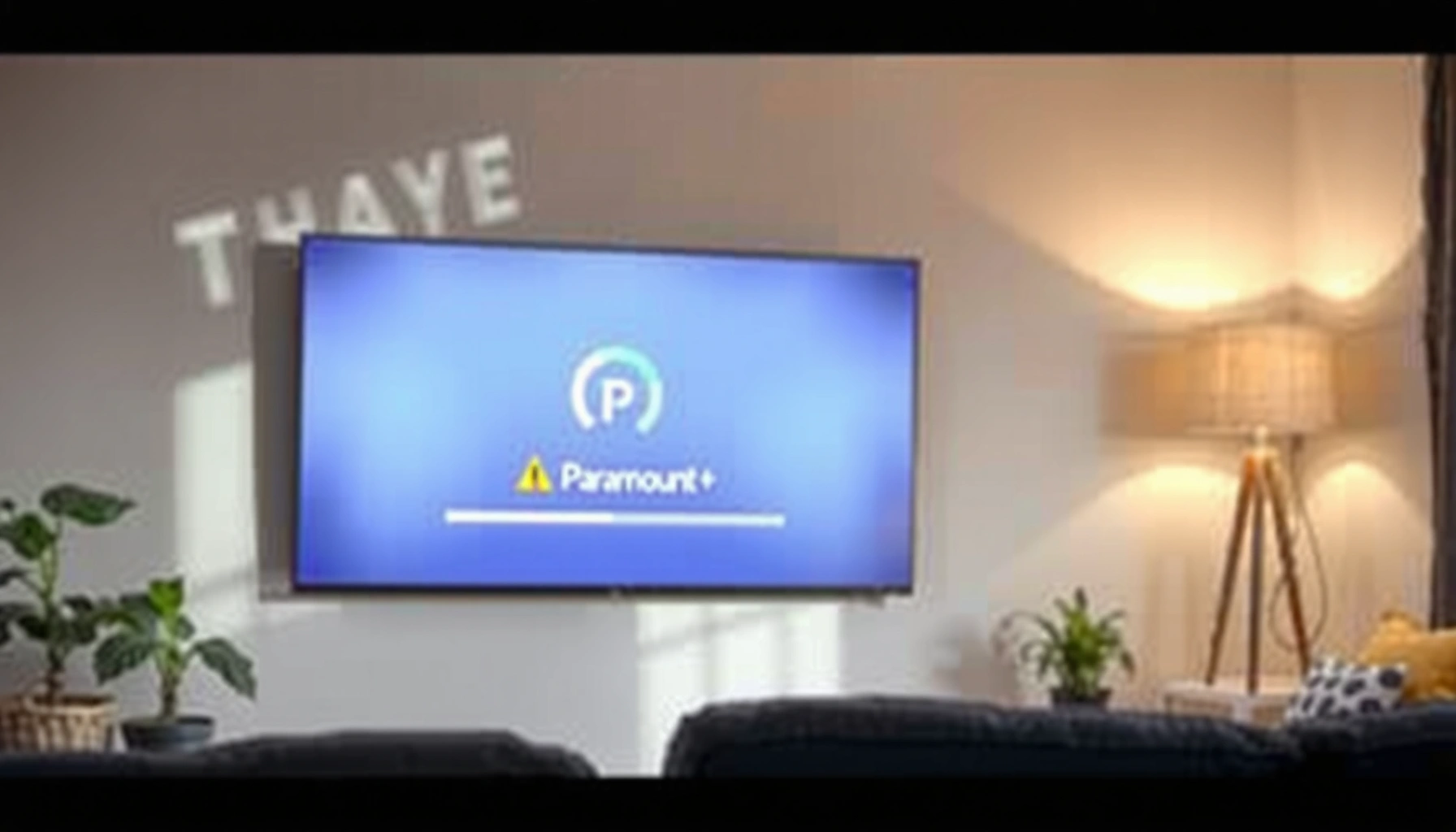 A smart TV displaying the Paramount+ app with loading issues, illustrating troubleshooting steps.