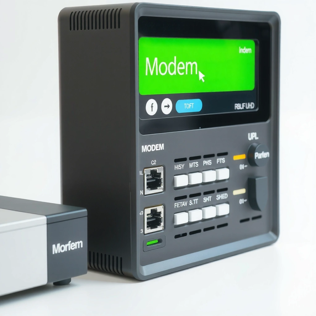 Front panel of a modem showing lights and ports for identification.