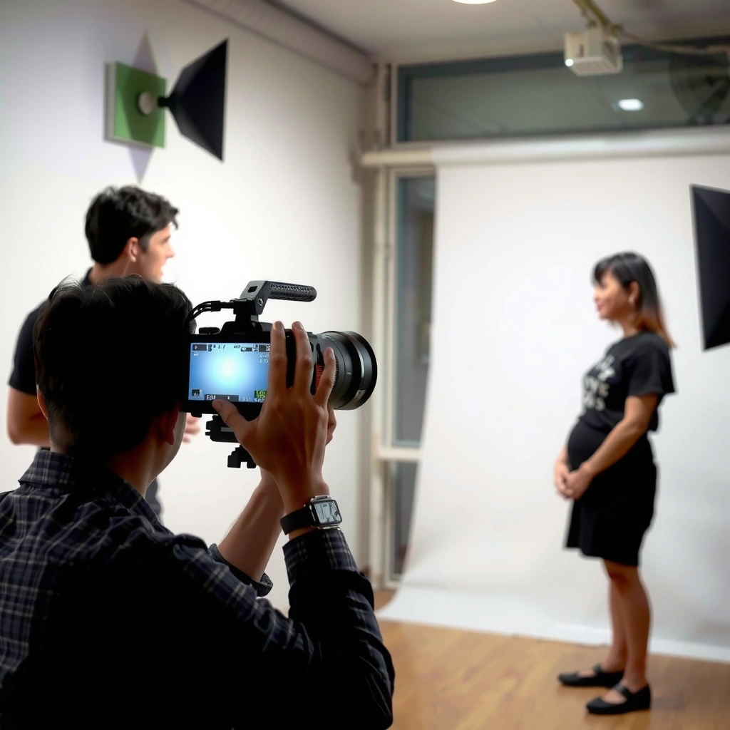 Person measuring screen size and projector placement for accurate throw distance calculation