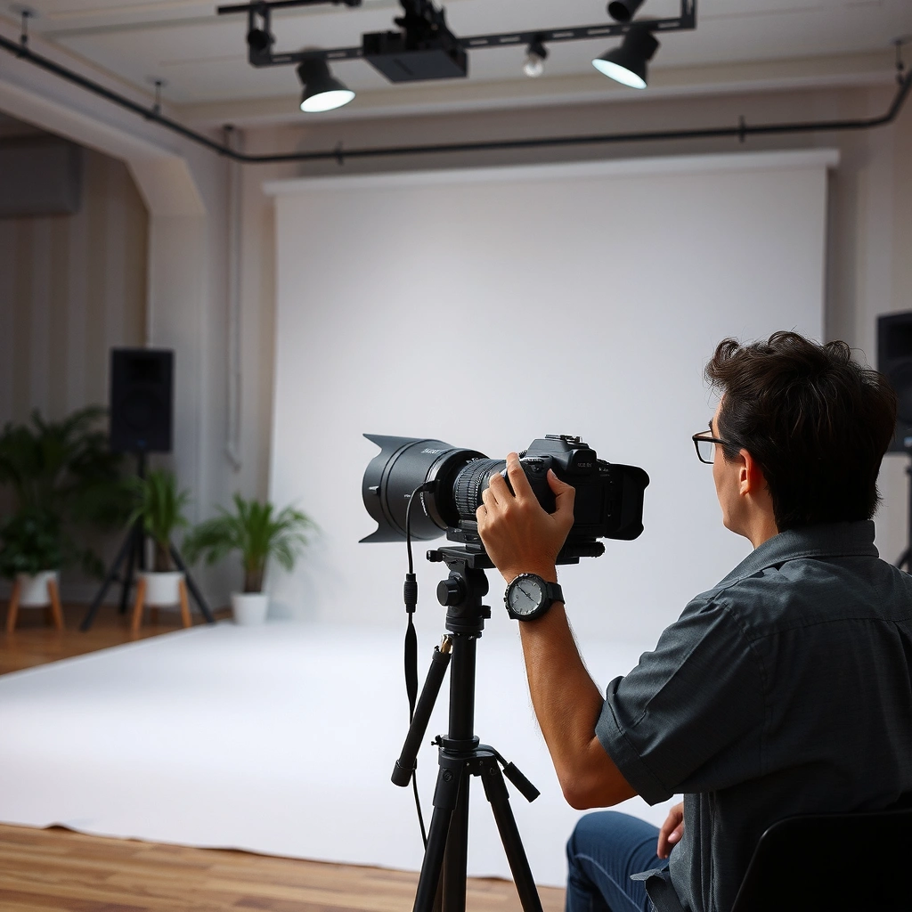 Person measuring projector distance and screen size for throw ratio calculations