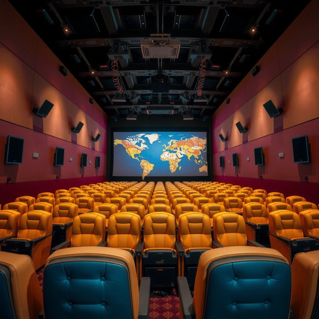 Diagram showing the main parts of a movie theater projector and their functions.