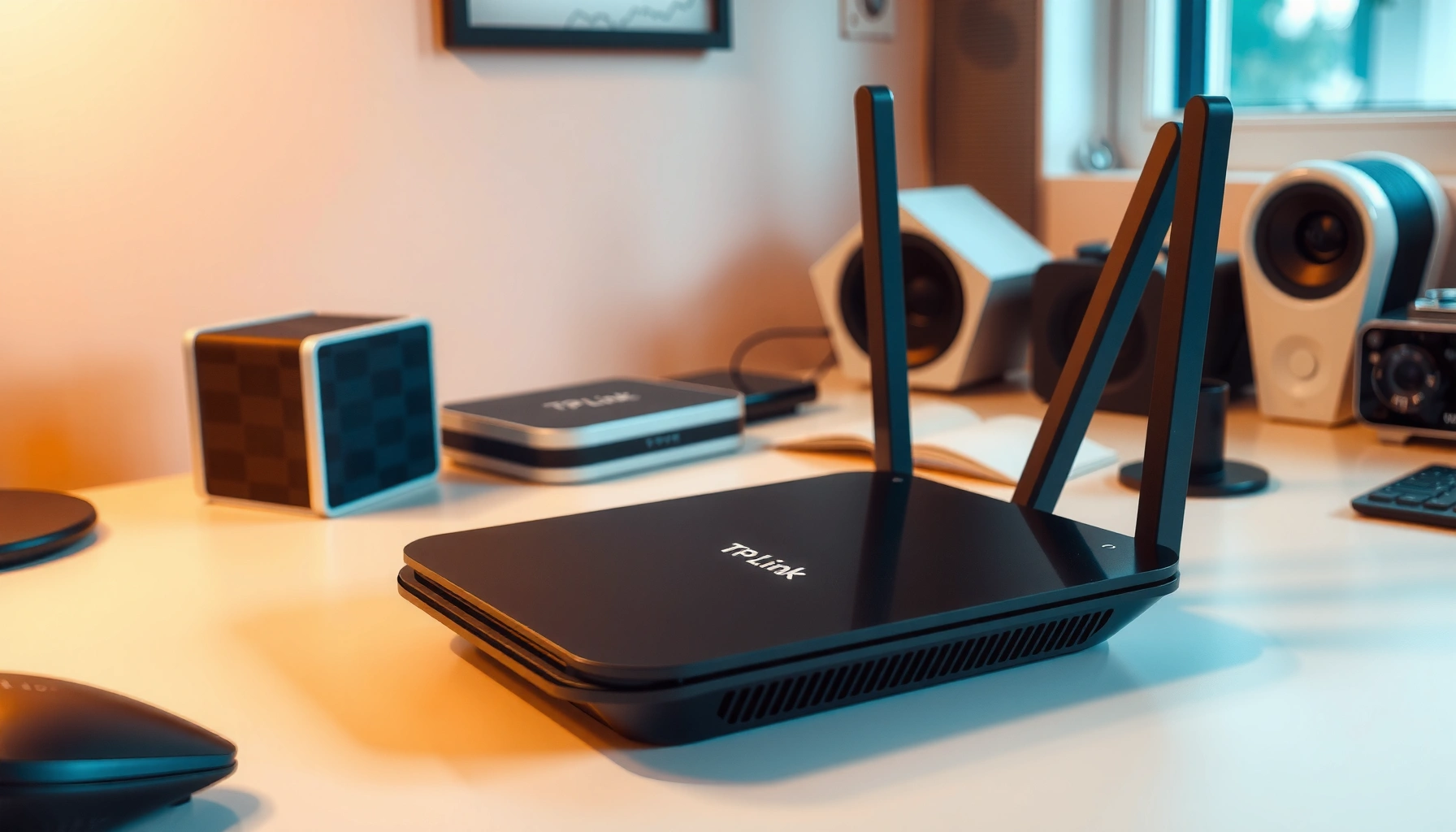 A person evaluating a TP-Link router for its performance and features in a home network setup.