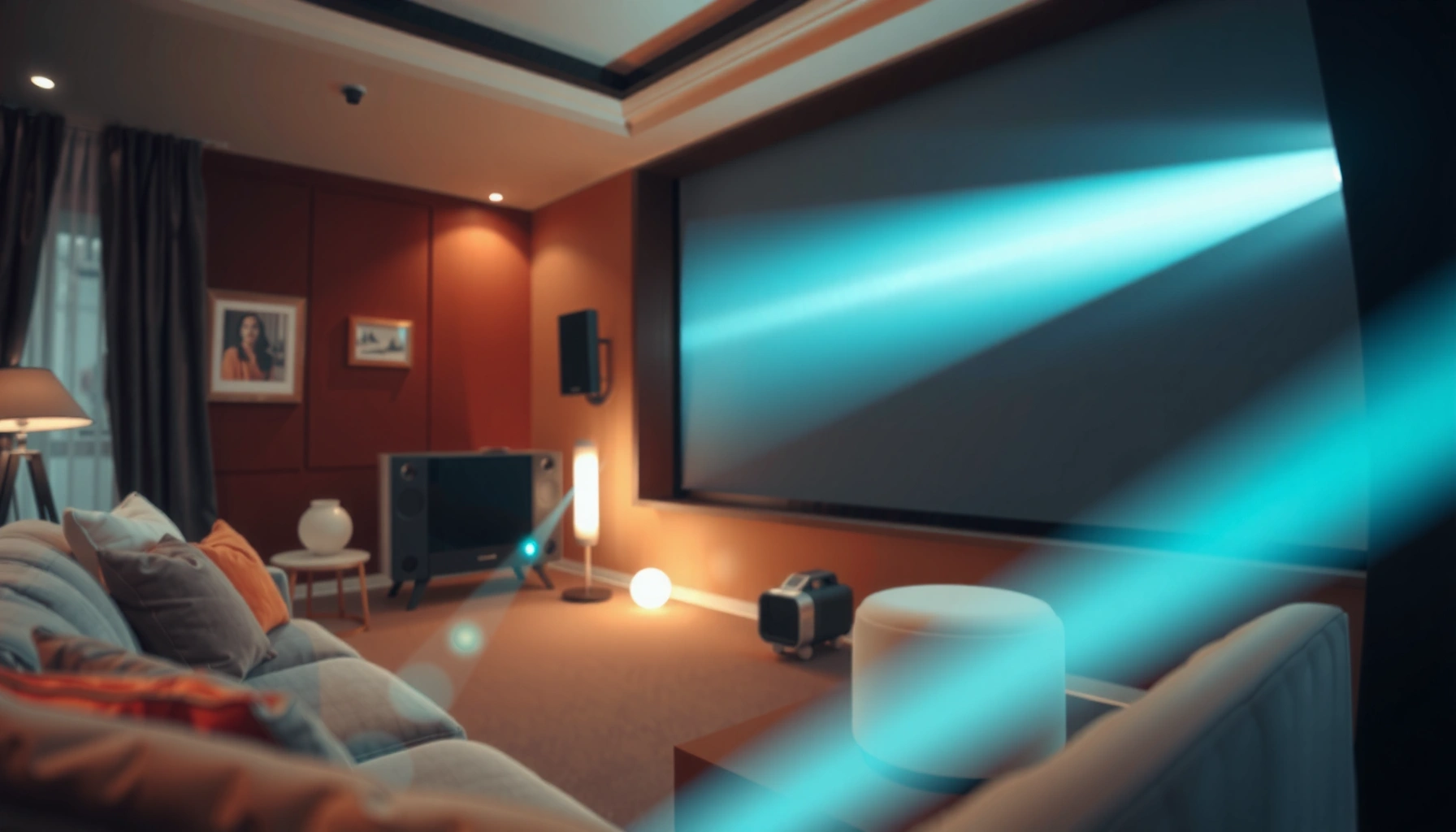 A laser projector showcasing its longevity and durability for home cinema use.