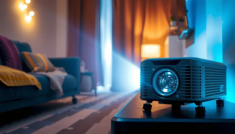 An LED projector with wattage specifications displayed, illustrating energy consumption.