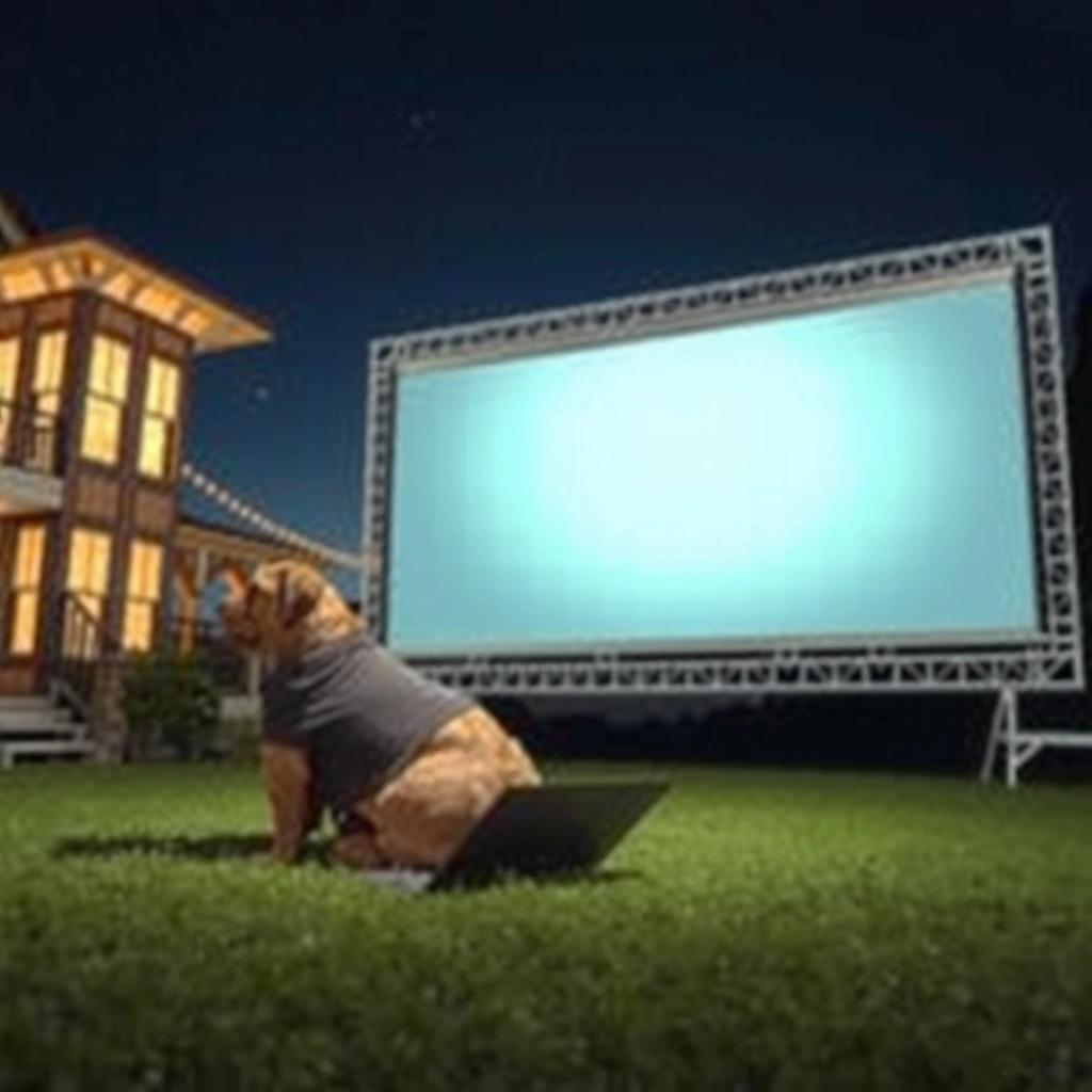 An outdoor projector setup at night illustrating the lumens required for optimal viewing.
