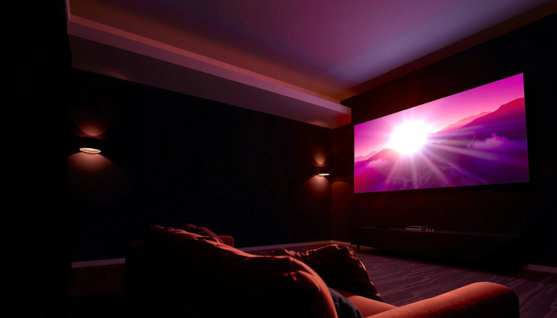 A bright projector display illustrating how many lumens are needed for optimal viewing experience.