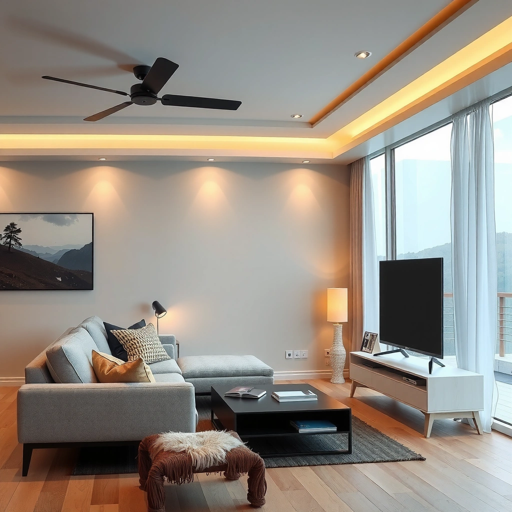 Illustration showing how to match projector lumens to living room brightness for optimal viewing.