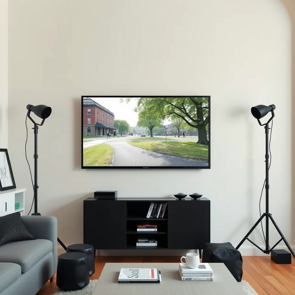Person measuring room dimensions and viewing distance for TV size calculation