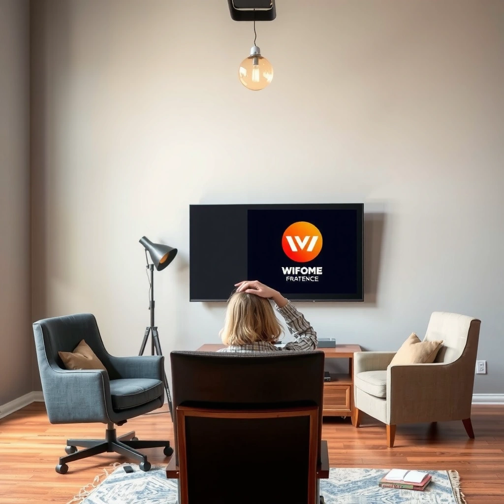 A person measuring the screen size of a TV for optimal viewing distance.