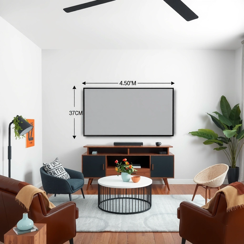 A person measuring the viewing distance for a TV in a living room, essential for optimal TV size calculation.