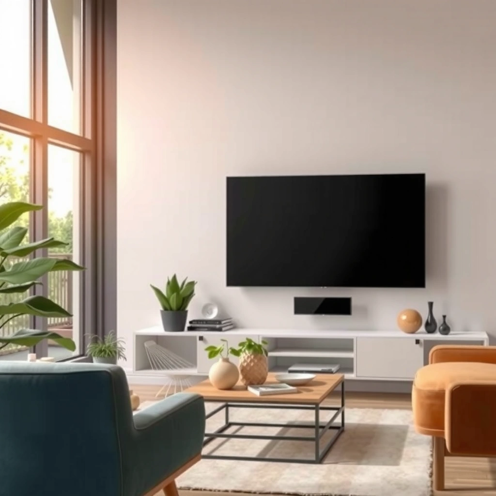 A person using a tape measure to determine the viewing distance for a TV in a living room