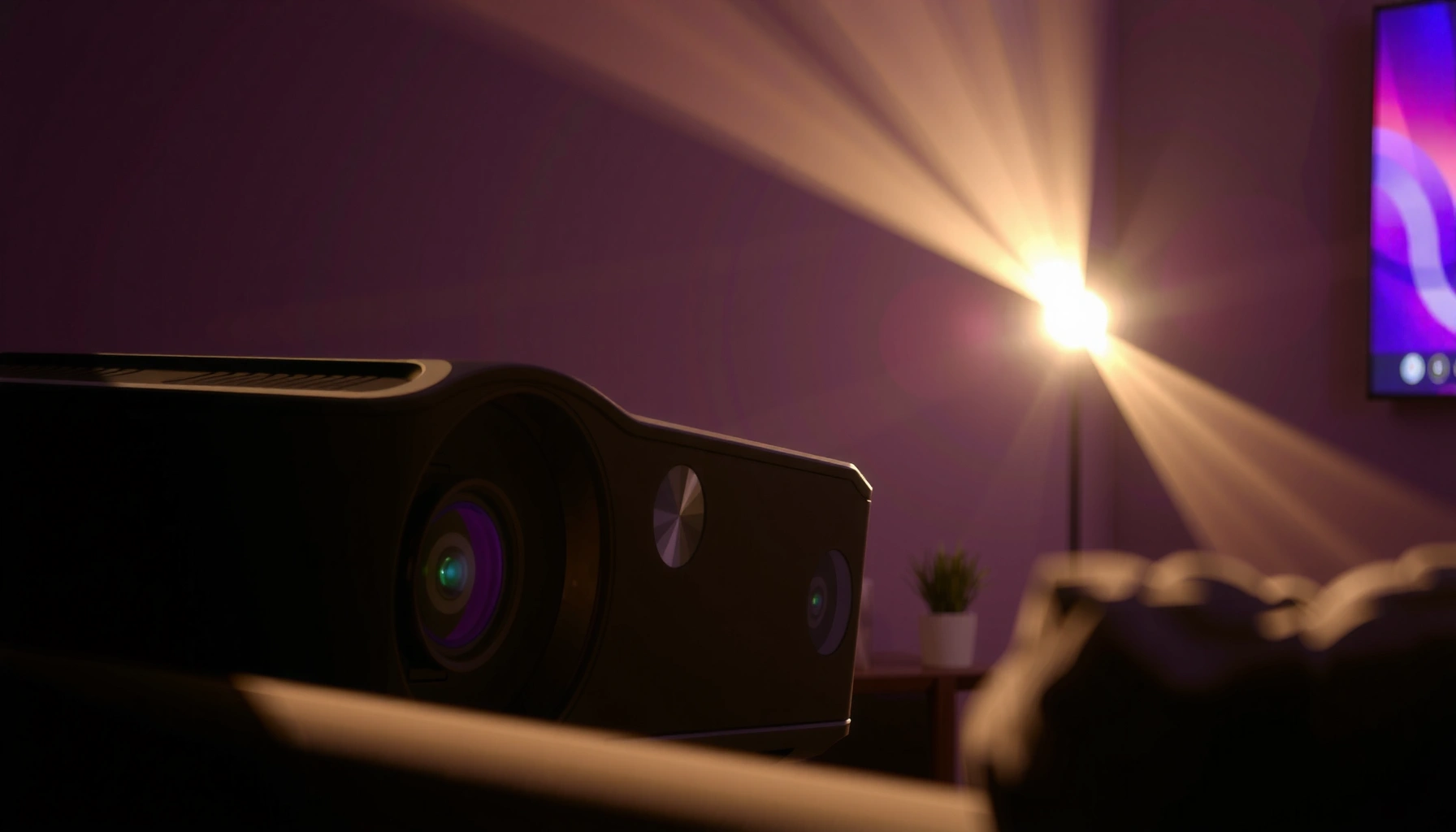 A projector displaying an image with optimal lumen levels for clear visibility.