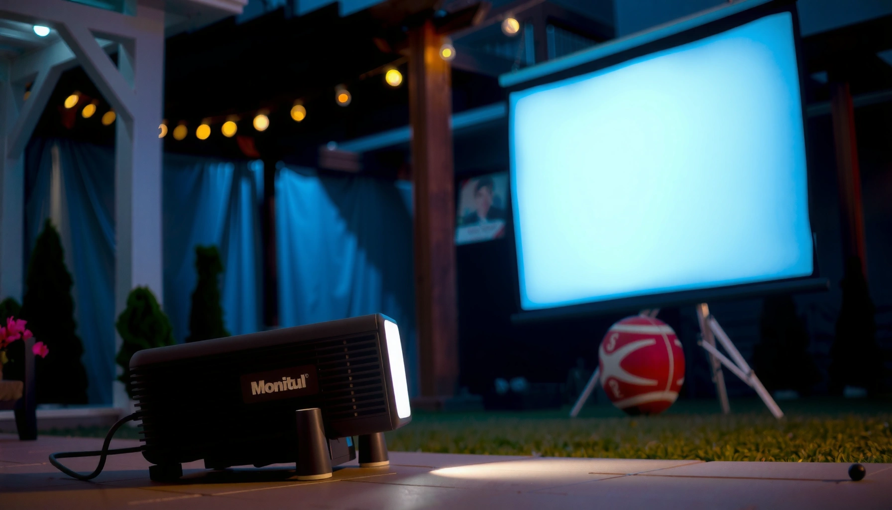 A visual guide on how many lumens are needed for an outdoor projector setup.