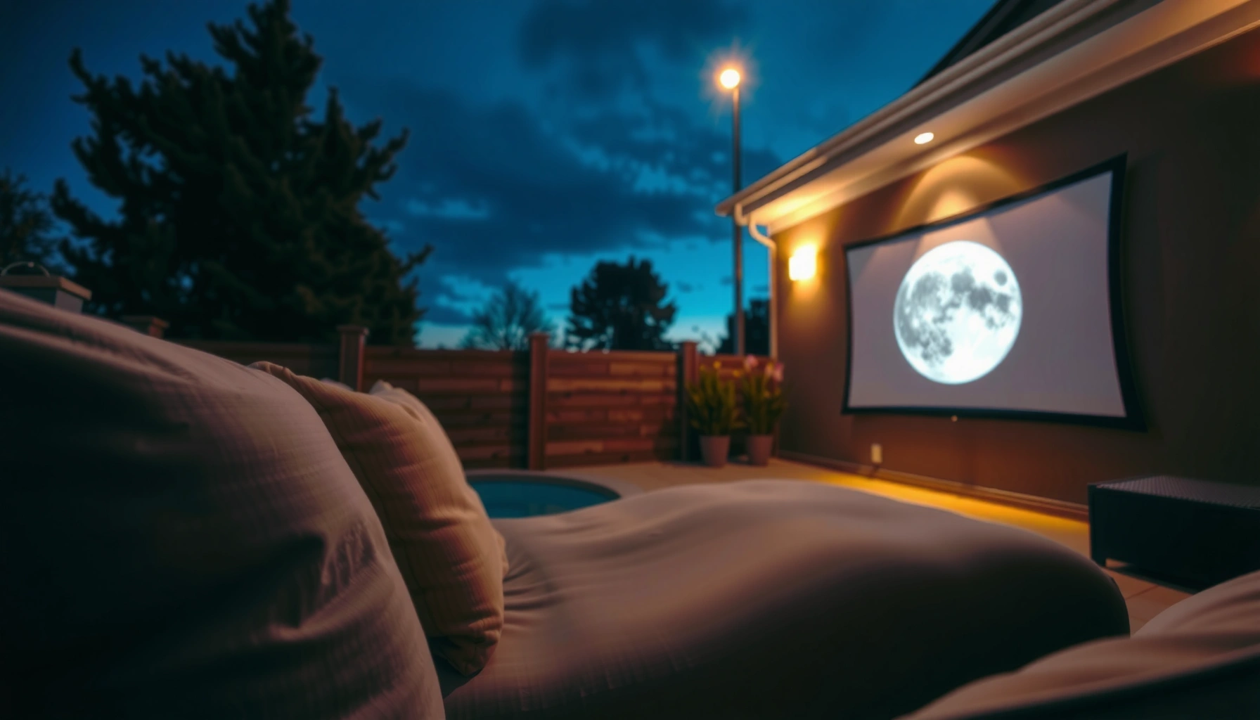 Illustration showing optimal lumens for outdoor projectors in various lighting conditions