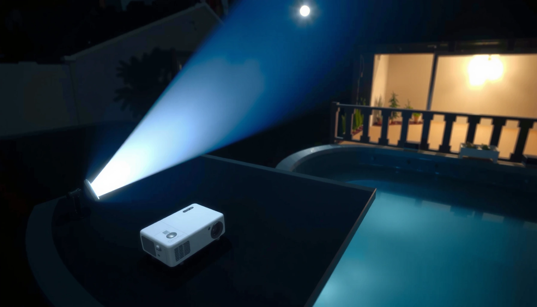 Illustration explaining how many lumens an outdoor projector should have for optimal viewing.