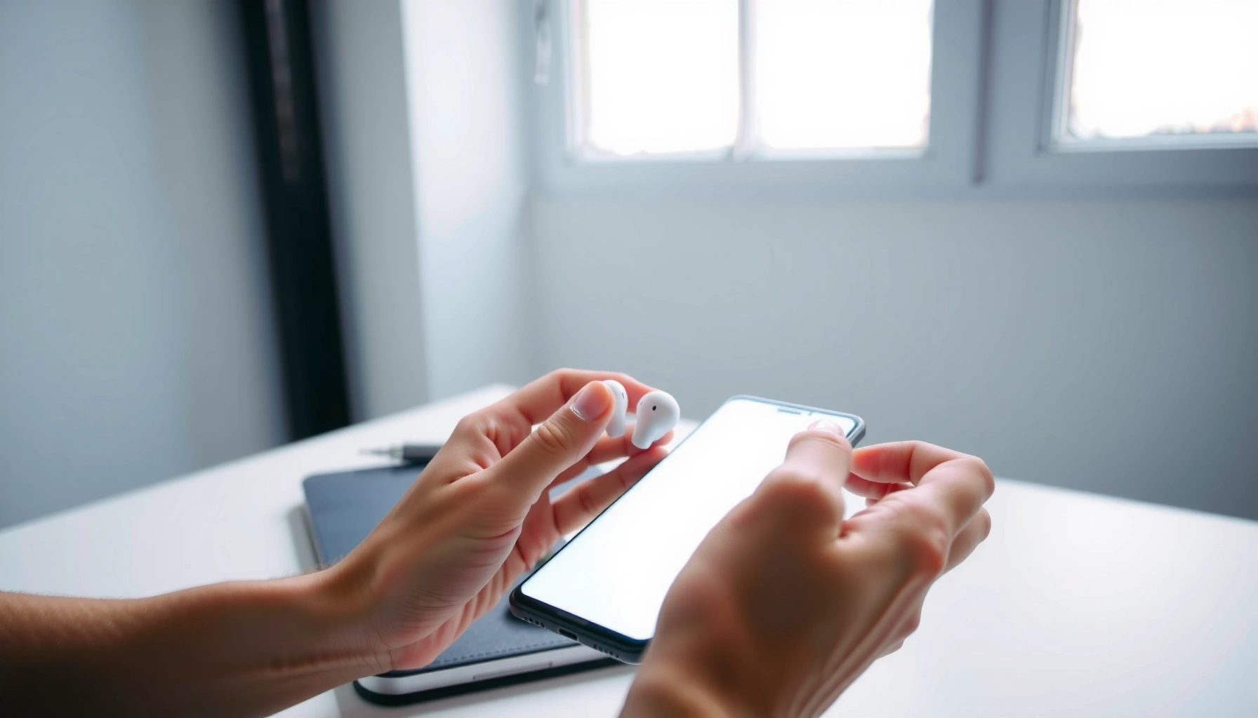Step-by-step guide on how to pair earbuds to a Samsung phone with visuals.