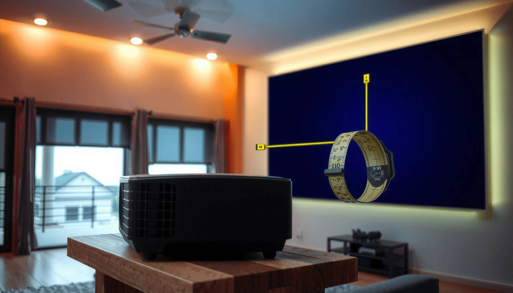 A diagram showing the ideal distance a projector should be from the screen for optimal viewing.