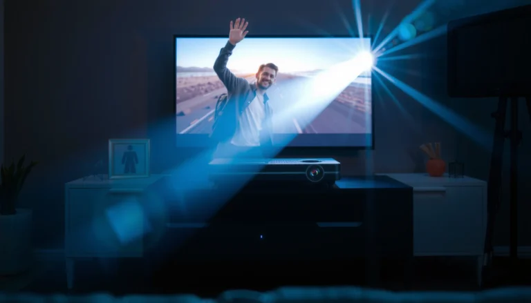 Diagram illustrating how far back a projector should be from the screen for optimal viewing
