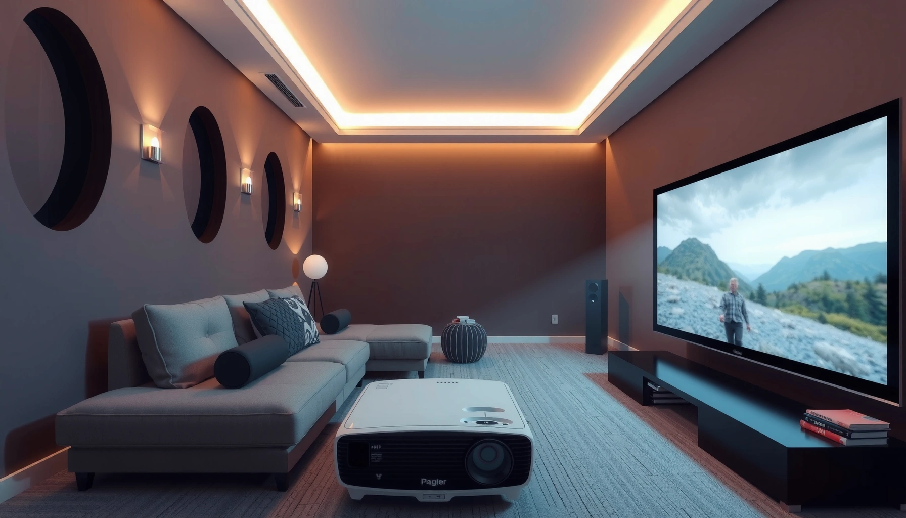 Illustration showing optimal distance for projector placement from screen for best image quality.