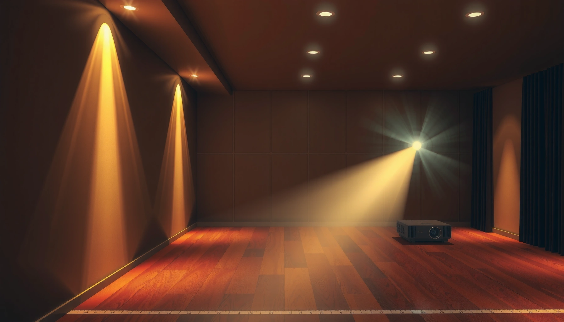 Illustration showing how far a projector can project images in real-world scenarios.
