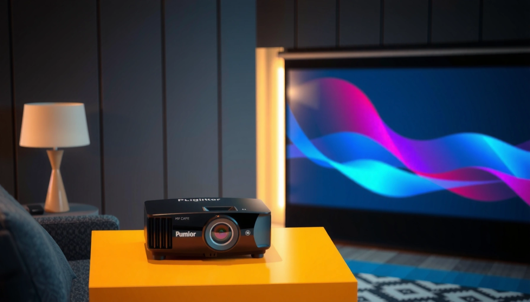 Diagram showing optimal distance for projector placement from the screen for best viewing experience.