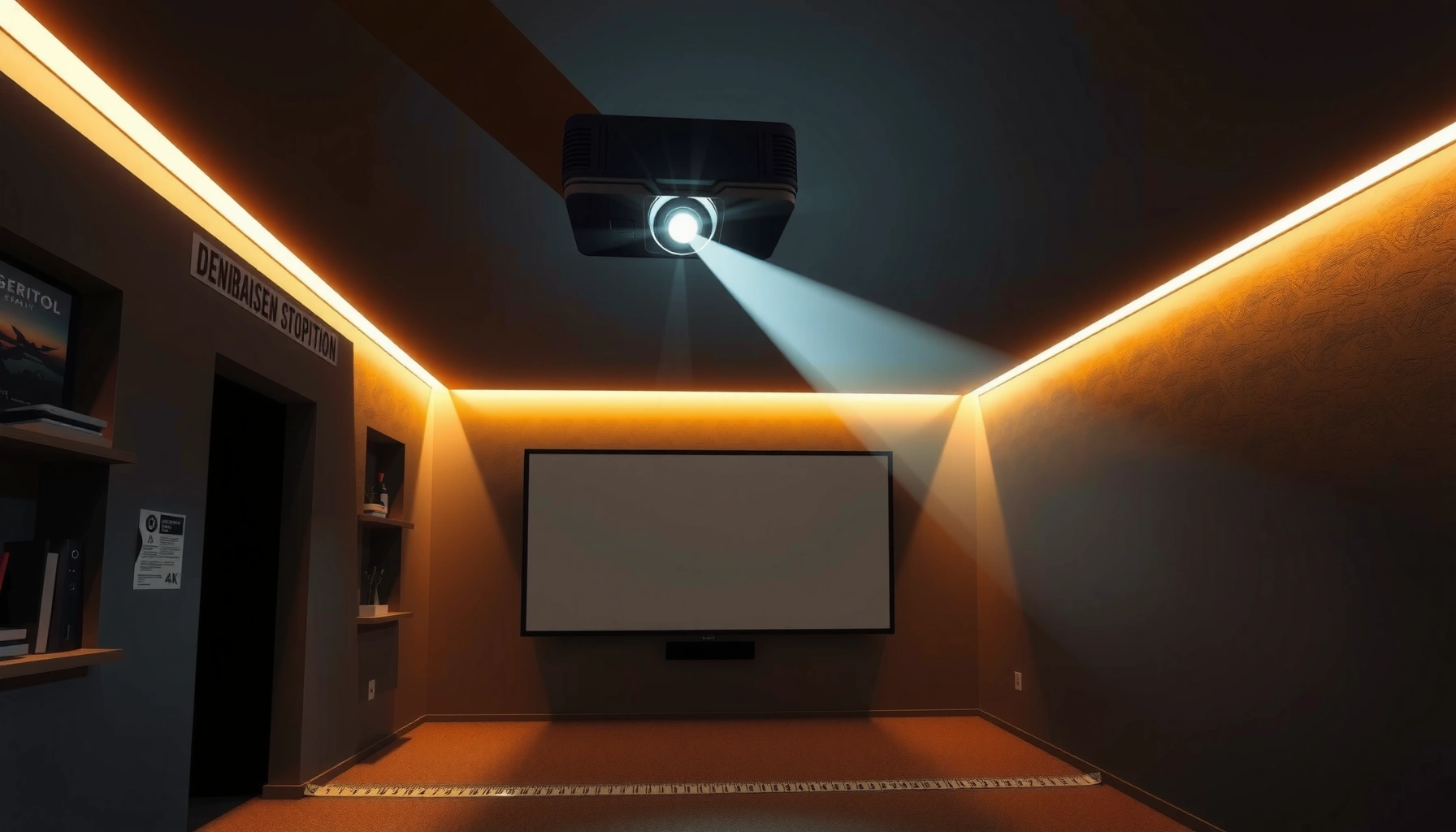 A visual guide showing how much distance is needed for a projector setup in various scenarios.