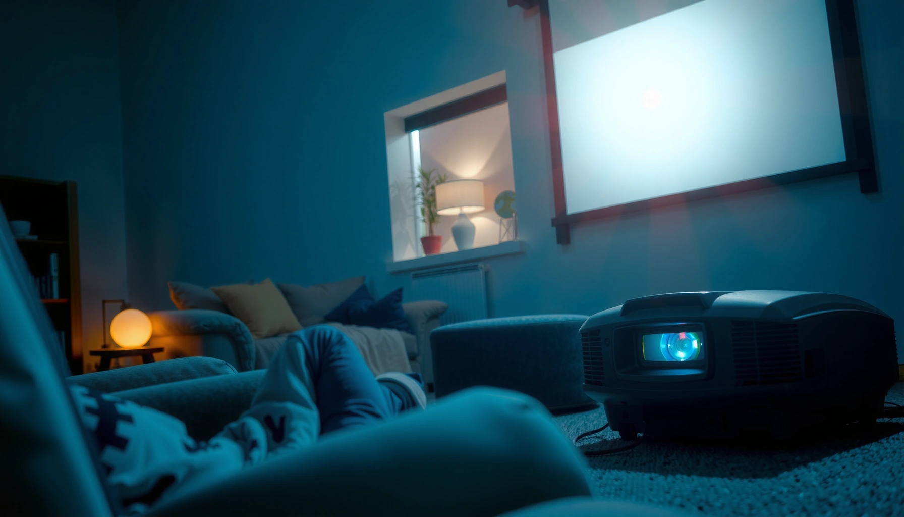 Illustration showing optimal distance of projector from screen for best viewing experience