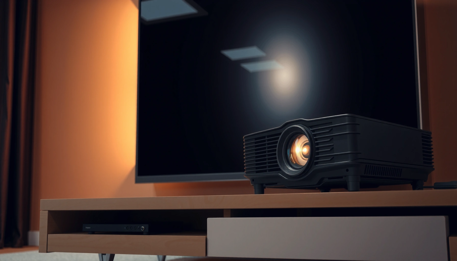 A projector with a timer display showing hours of usage, illustrating projector lifespan.