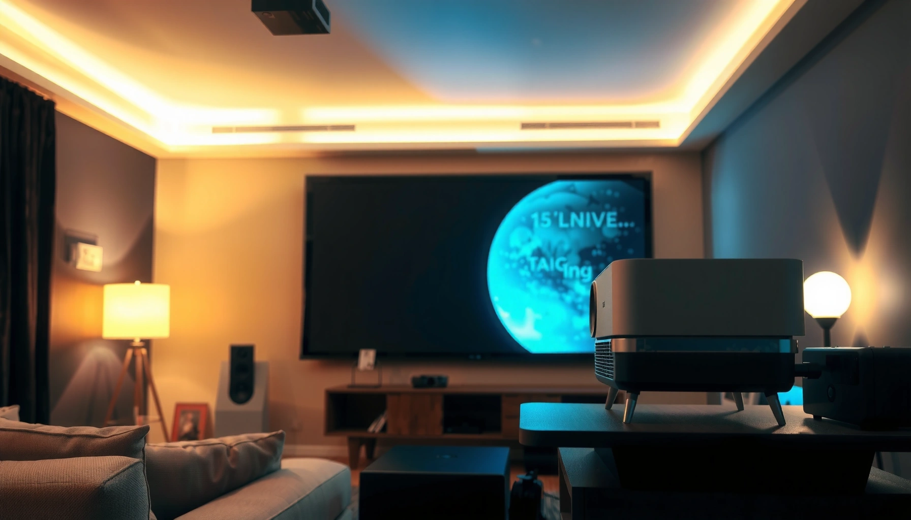 A projector displaying an image, illustrating the topic of projector lifespan and usage limits.