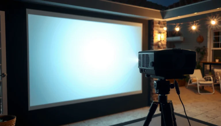An outdoor projector setup demonstrating how many lumens are needed for visibility at night.