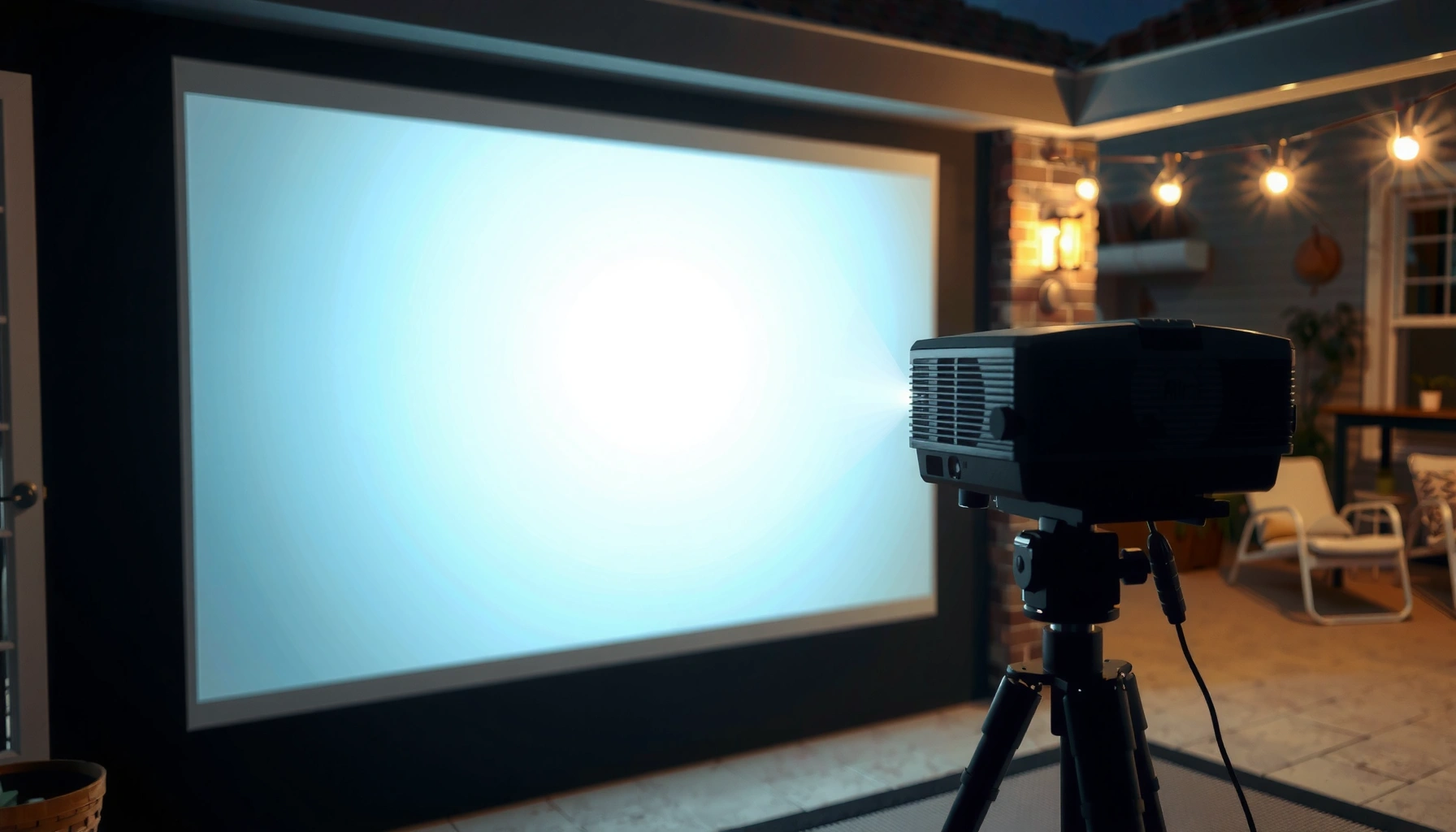 An outdoor projector setup demonstrating how many lumens are needed for visibility at night.