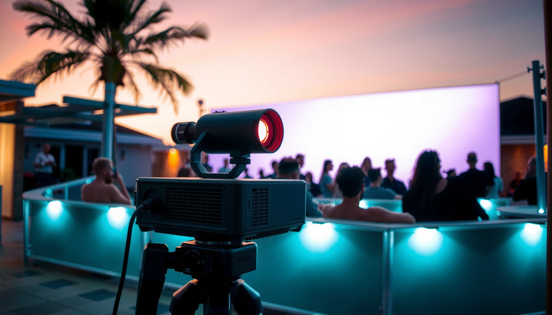 A projector setup outdoors with an emphasis on lumens needed for optimal viewing.